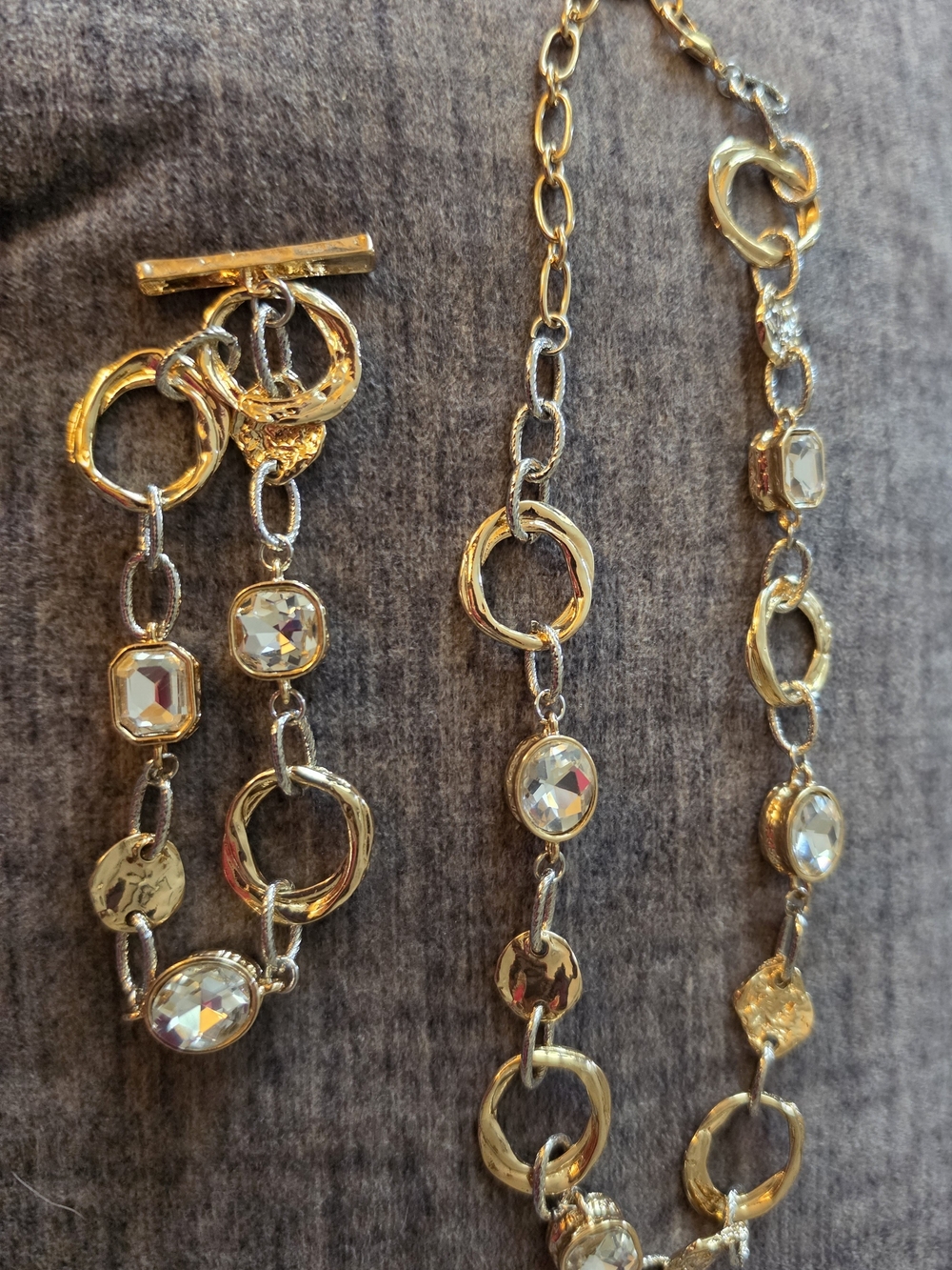 Gold-Tone Crystal Link Necklace and Bracelet Set